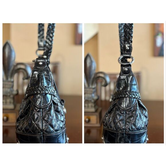 BRIGHTON - Quilted Black Patent Leather Hobo Shoulder Bag. Beautiful Condition! - Picture 15 of 15